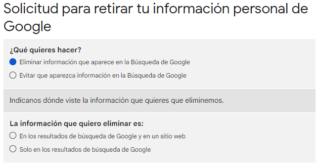 Solicitar el Borrado de Información Privada en Google